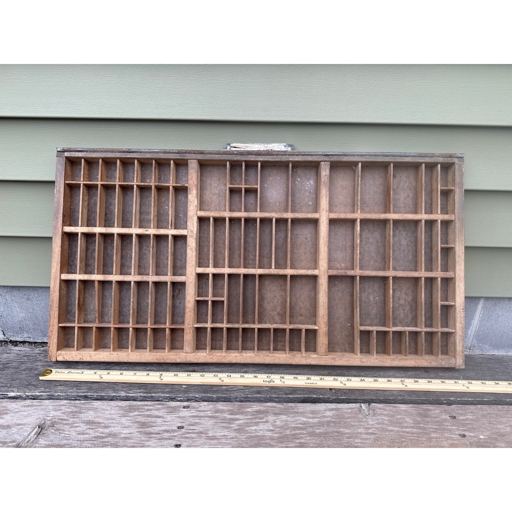 Vintage Wooden Printers Type Drawer Shadow Box Display Tray Wall Decor 32x17